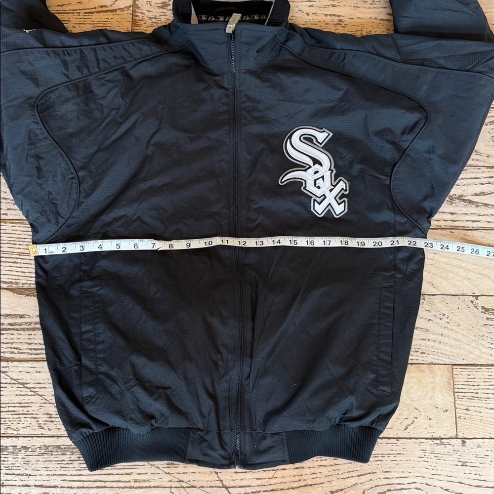 VTG Chicago White Sox MAJESTIC AUTHENTIC BLACK Nylon Bullpen Jacket SZ Youth XL - Picture 9 of 12